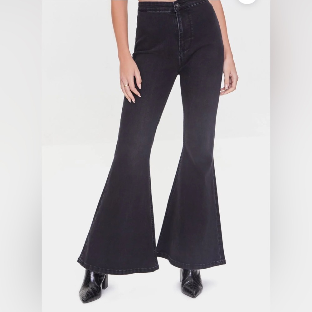 Forever 21 Premium Black Denim high waisted flair bell bottom size 27 - Picture 2 of 8